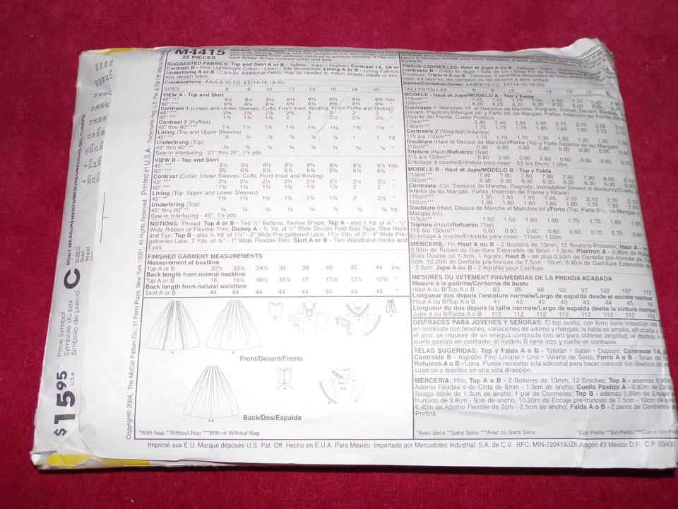 🌺 McCALL'S #M4415-LADIES CIVIL WAR-GONE WITH THE WIND COSTUME PATTERN 6-20 FF - Image 2 of 2