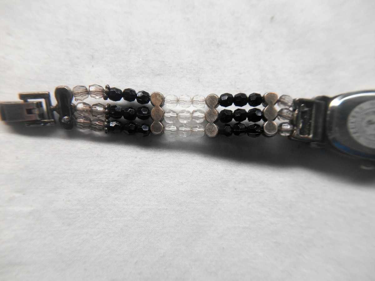 Vecceli Italy Silver Watch with Multicolor Beads Vintage Italian Vecceli Quartz Rhinestone Lucite Beads  main image 2