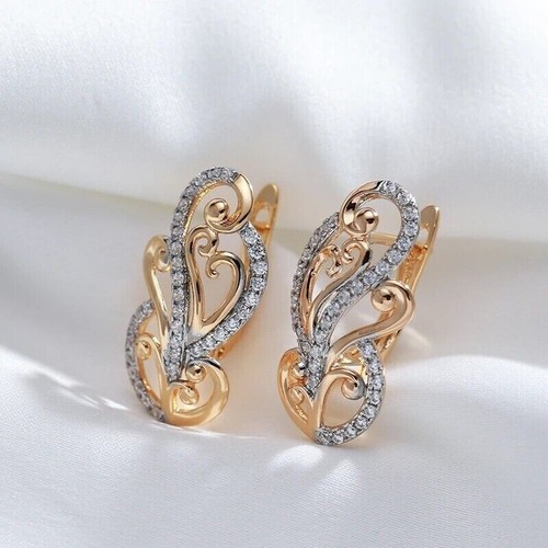 Hoop Stud Earrings 2Ct Round Lab Created Diamond Women's 14K Yellow Gold Plated - Picture 4 of 4