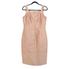 VTG Ann Taylor Silk Blend Blush Pink Sheath Pencil Midi Dress Square Neck 8 Prep