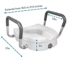 RMS TSR-500 Raised Toilet Seat 5” Elevated Riser with Adjustable Padded Arms