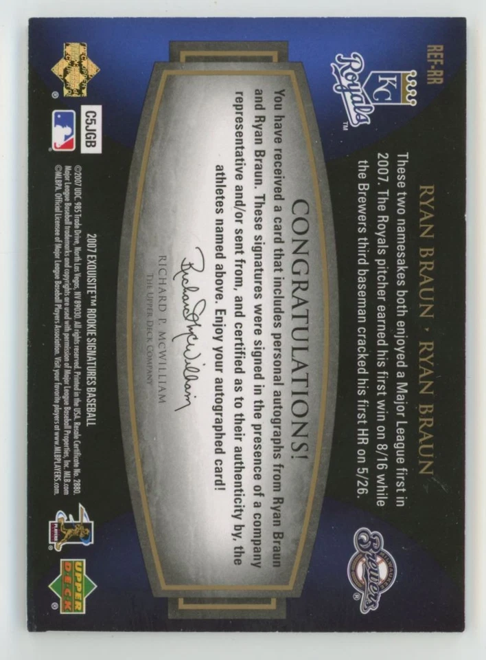 Ryan Z. Braun/Ryan Braun 2007 cubierta superior exquisita reflejos automático/20 #REF-RR Foto 2 de 2