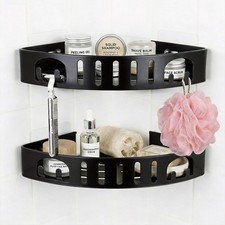 Adhesive Corner Shower Caddy with Hooks,No Drill Aluminum Shower Shelf 2PCS