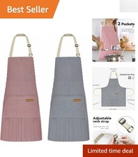 Versatile 2 Pack Kitchen Aprons - Adjustable, Soft and Pocketed for All Uses