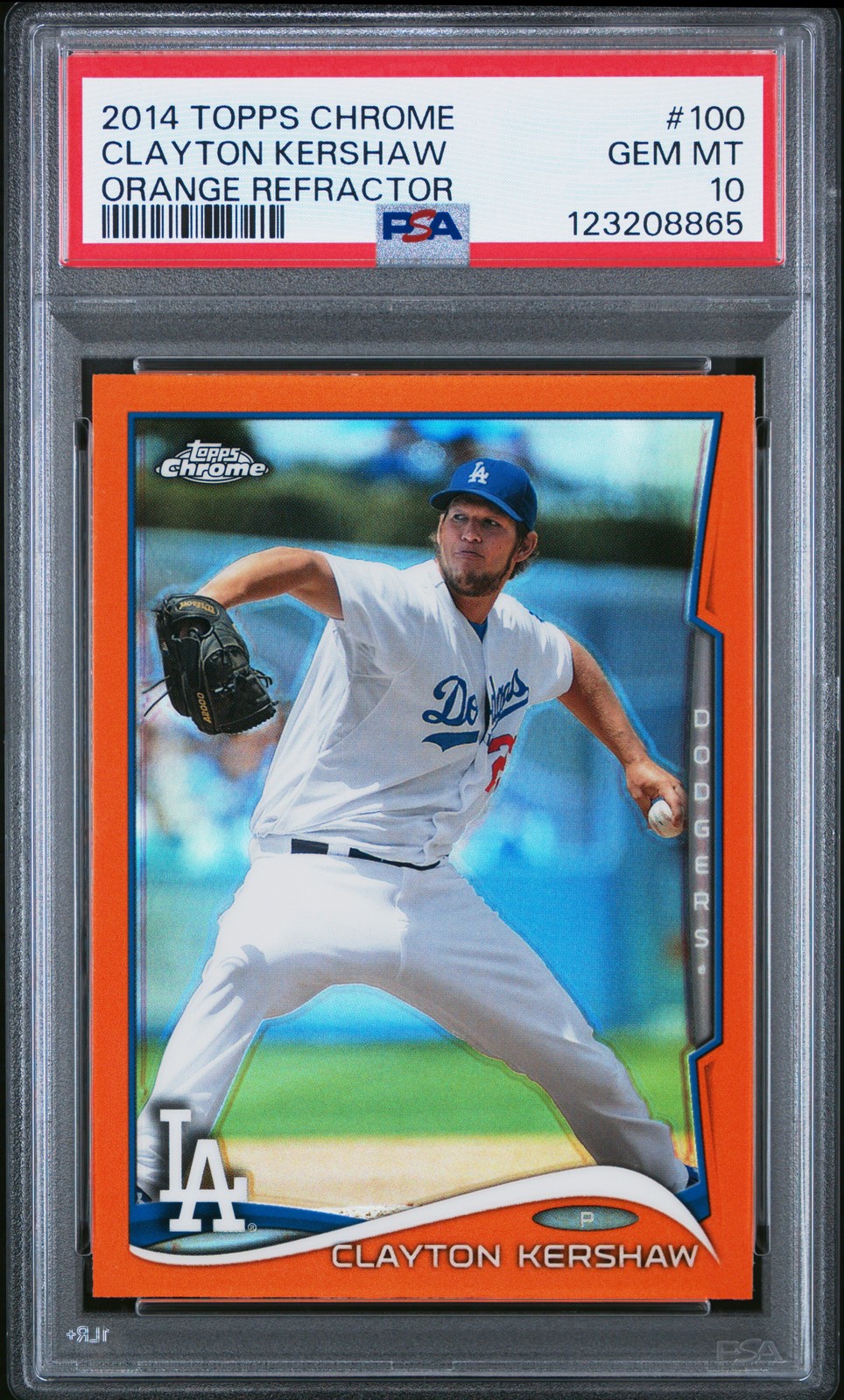 2014 TOPPS CHROME ORANGE REFRACTOR #100 CLAYTON KERSHAW PSA 10 view 1