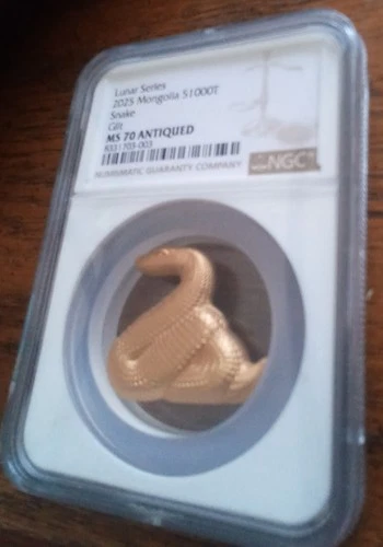 888 Mint Top Pop Lunar Gilt 999 SILVER SNAKE Lunar Oz Silver Coin Mongolia NGC70