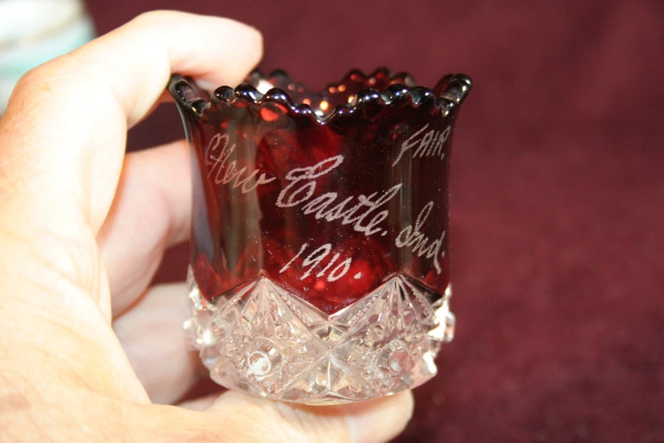 Ruby Stain Toothpick Holder - NEW CASTLE IN. - DIAMOND PEG - JEFFERSON GLASS - Image 2 of 4