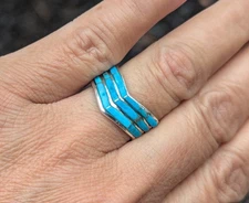 Navajo Ring Women's Native American Handcut Jewelry Kingman Turquoise size 8 US