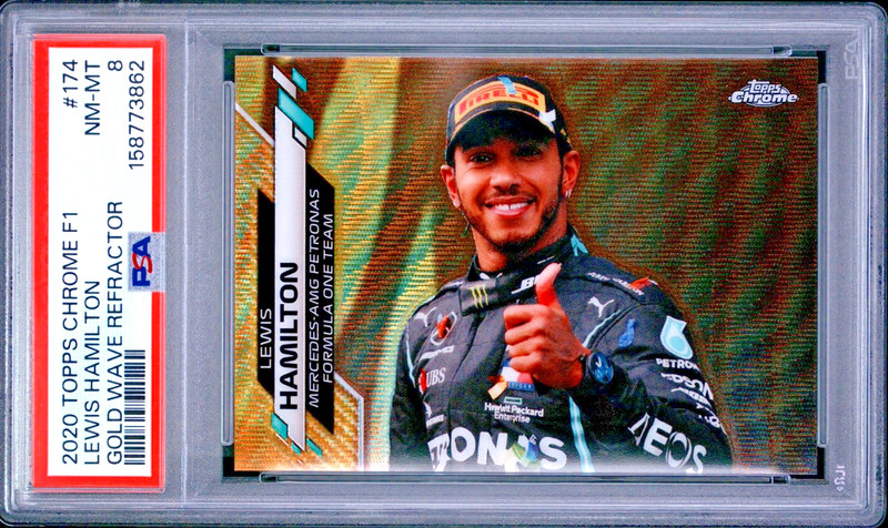 2020 Topps Chrome F1 Formula 1 Lewis Hamilton #174 Gold Wave /50 PSA 8