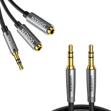 UGREEN Headphone Splitter and Nylon Braided 3.5mm Audio Cable Bundle