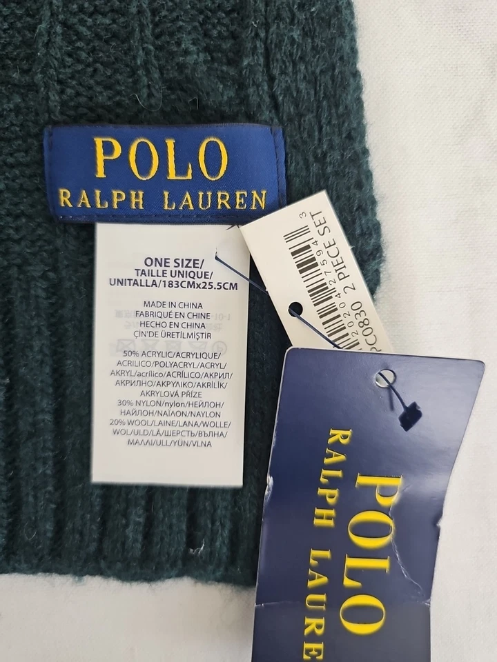 Bufanda de lana de nailon acrílico Polo Ralph Lauren para hombre y mujer verde para hombre Acc Foto 2 de 4