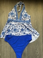 Woman  s Tankini Sz XL Swimwear Blue White Set