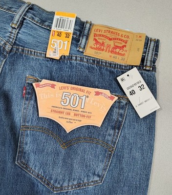 Levis Mens 501 Original Fit Straight Jeans Stone Wash 40 x 32 Button Fly NWT