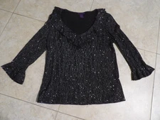 REDUCED Metaphor Womens L Poly/Spandex Glimmer 3/4 Sleeve Ruffles Feminine Top