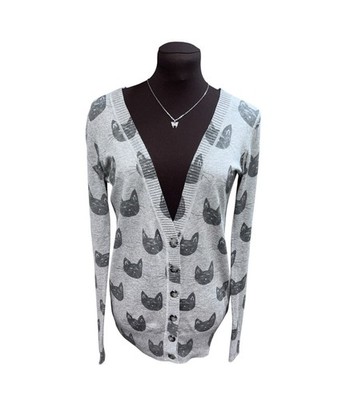Mossimo Supply Co Women s M Gray Cat Print Button Front Cardigan 100% Cotton NWT