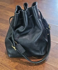 Vtg Coach 9165 Purse Black Thick Leather Bucket Duffle Drawstring Bag USA
