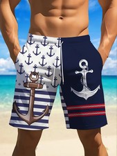 New Fashion Anchor Pattern Beach Short For Men Trend Summer 3D Printed Swim Trun