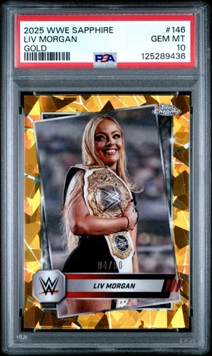 2025 Topps Chrome Sapphire Edition WWE LIV Morgan #146 Gold 04/50 PSA 10 POP 1