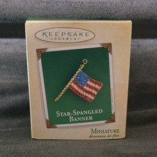 Hallmark Keepsake Miniature Die-Cast Metal Patriotic Flag Ornament Dated 2004