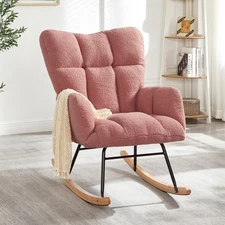 Glider Chair for Living Room Tufted Upholstered Teddy Fabric Rocking Chair DJYC
