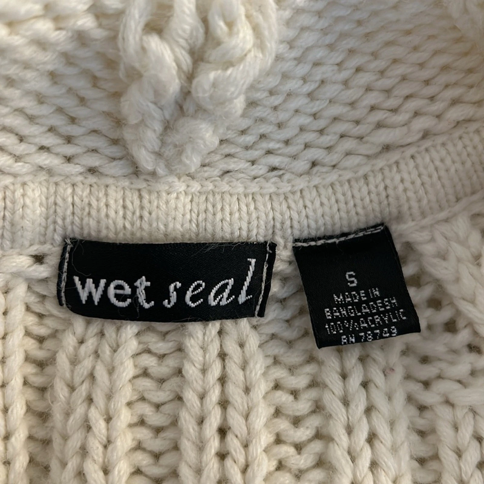 OFF WHITE Felpa con cappuccio Wet Seal Cream Y2K anni 90 maglia cavo bottoni manica 3 4 taglia small