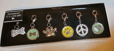 6 Chasing Baxter rhinestone enamel bone paw peace sign heart dog Collar Charms 