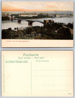 #ad Koblenz Germany Railway Bridge Postcard Edm. von König 1905 City View $4.44