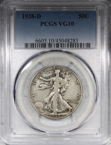 1938-D Walking Liberty Half Dollar PCGS VG10 Circulated Key Date 50C
