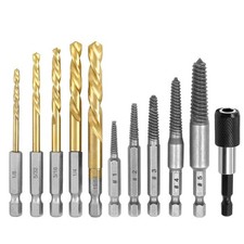 11PCS Screw Extractor Set, 1/4 Inch Hex Shank Left Hand Reverse Twist Drill B...