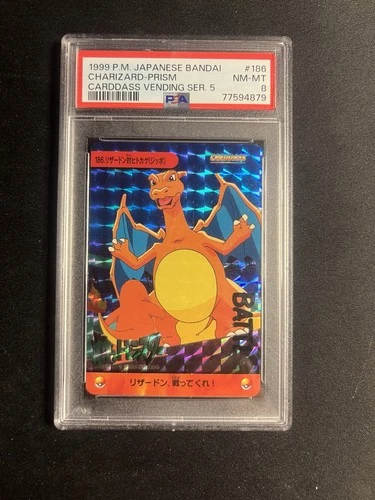 1999 POKEMON JPN BANDAI CARDDASS VENDING SER 5 #186 CHARIZARD-PRISM PSA 8