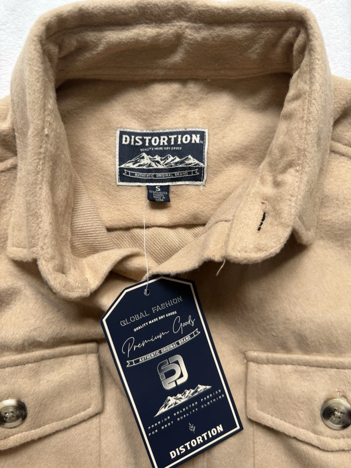 Distortion Men's Clothing Modern Flannel Button Up Jacket Shirt Brown Size Small image 7