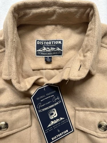Distortion Men's Clothing Modern Flannel Button Up Jacket Shirt Brown Size Small image 7