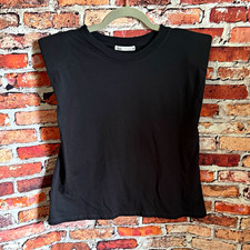 ZARA Women  s M Black Solid Crew Neck Sleeveless Knit Pullover Top Muscle Tee
