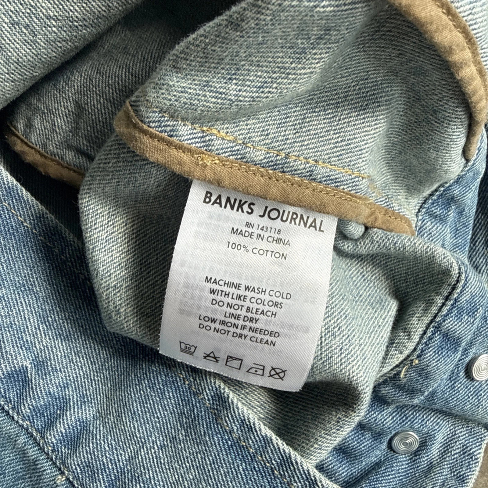 Banks Journal Denim Jacket Size Large Corduroy Collar Vintage Fade - product detail image 4