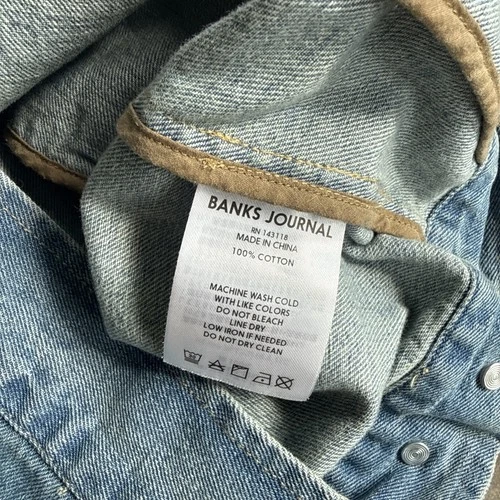 Banks Journal Denim Jacket Size Large Corduroy Collar Vintage Fade image 4