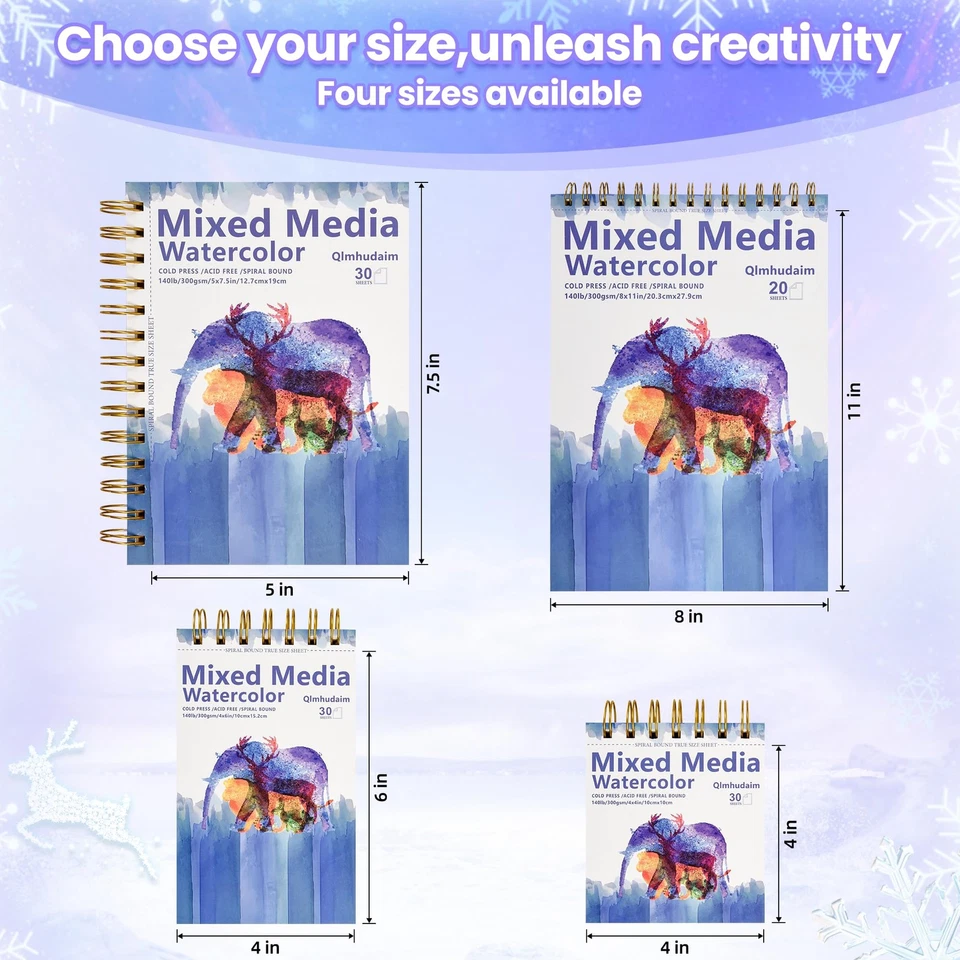 Almohadilla de papel de acuarela Qlmhudam 4" x 6” 30 hojas 140 lb/300 g espiral - encuadernada con... Foto 2 de 4