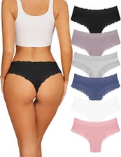 6 Pack Womens Cotton Underwear Soft Breathable Lace Brazilian Panties Low Waist