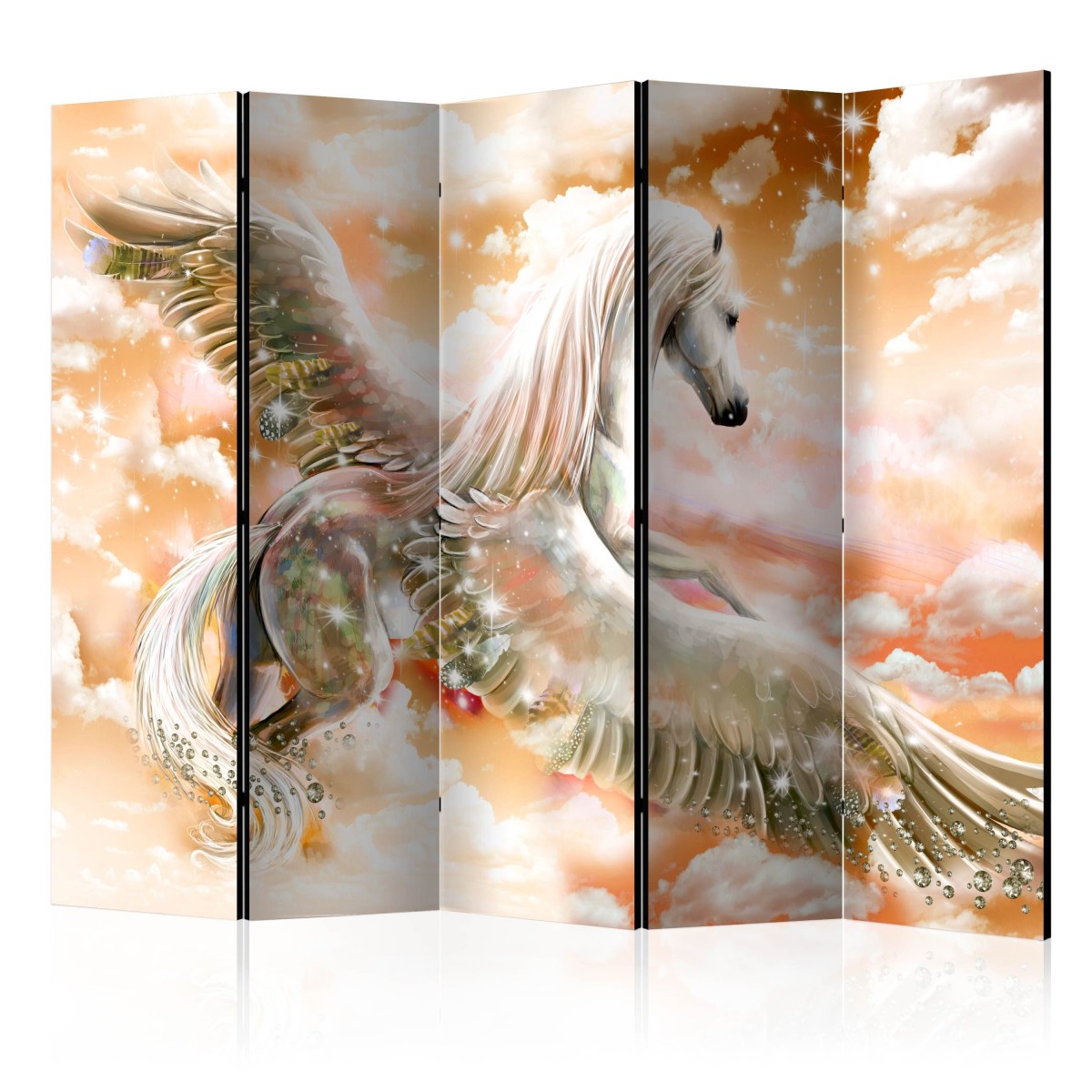 Paravent 5 volets Pegasus Orange 172x225 cm en toile tendue