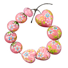 Handmade Lampwork Mixed Floral Focal Beads Hearts Lentils Set of 10