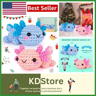 Beginner Crochet Kit with Video Tutorials, Axolotl Pattern, Complete DIY Craf...
