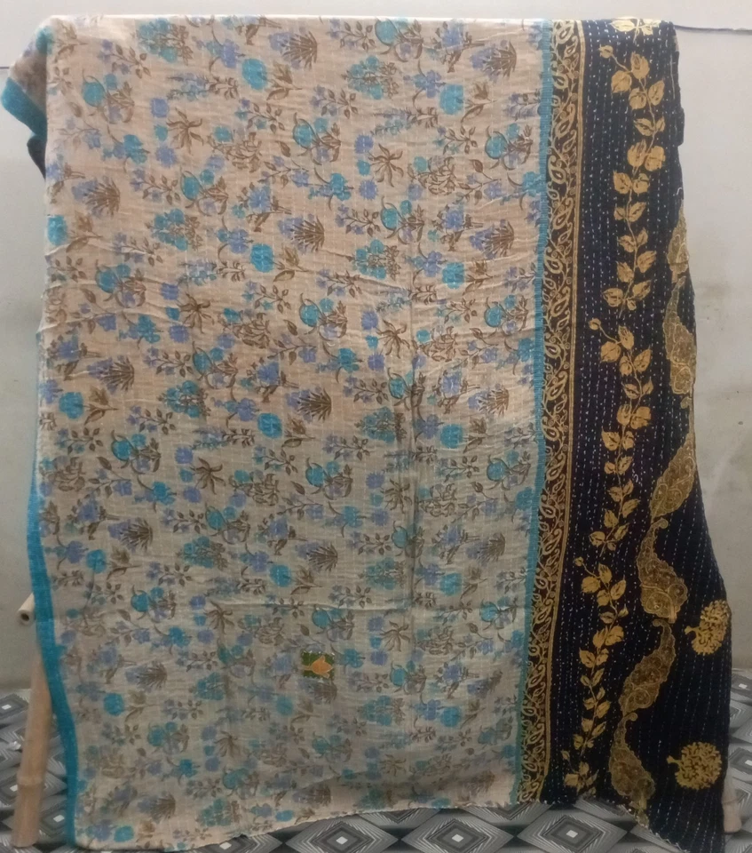 Colcha Kantha vintage retazos india hecha a mano edredón manta de algodón Foto 2 de 2