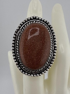 German Silver Red Sun Stone Oval Statement Ring Size 6 NWT