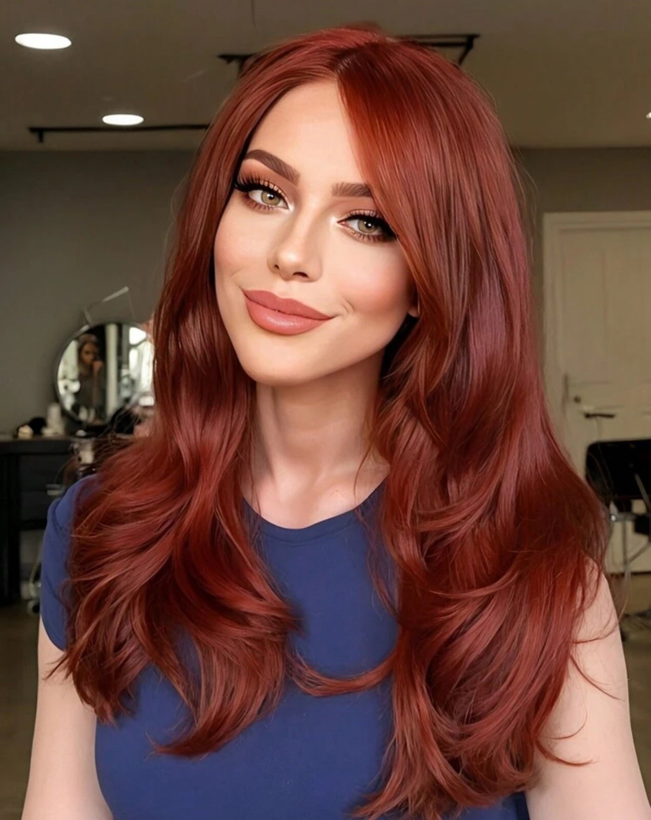 Perruque synthétique rouge foncé 45cm coupe lisse et droite avec frange protectrice