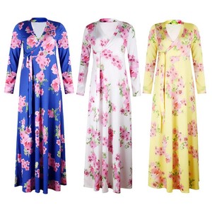 Women-Long-Sleeve-Boho-Floral-Sundress-Polyester-Casual-Party-Bodycon-Maxi-Dress