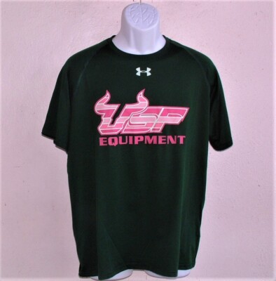 SOUTH FLORIDA USF BULLS TEAM ISSUED UA BREAST CANCER GREEN/PINK EQUIPMENT SHIRT