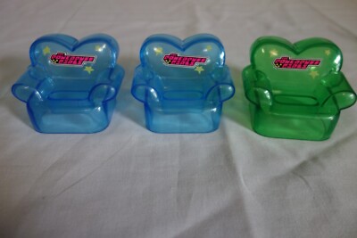 3x Cartoon Network Power Puff Girls Blossom Buttercup Doll Figure Chairs Blue