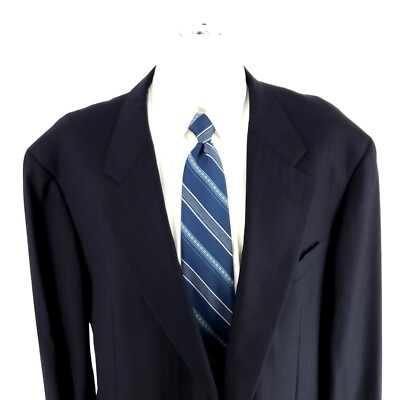 Hickey Freeman Bespoke Wool 2 Button Blazer 46R Blue Herringbone