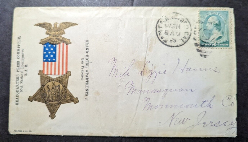 1888 USA Cover San Francisco CA to NJ Grand Hotel Apartments