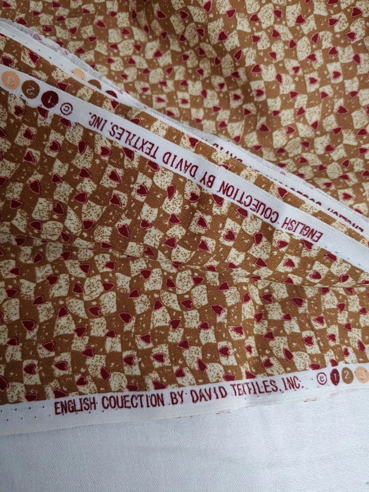 4 Yds. Cotton Quilting Fabric Rustic Primitive Red Hearts Squares Scatter (#305) - Image 3 of 4