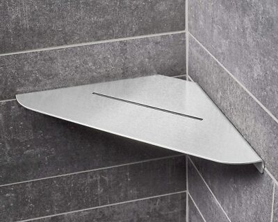 Duschablage Ecke 23 x 23 cm breit, Edelstahl gebürstet, Duschregal - PHOS Design